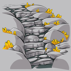 A cartoon illustration of a set of stone steps in autumn.