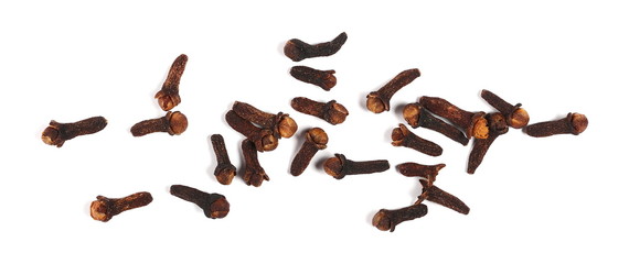 Dry cloves isolated on white background, top view