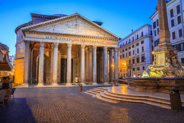 Fototapeta na wymiar Pantheon at sunrise, Rome, Italy, Europe. Rome ancient temple of all the gods. Rome Pantheon is one of the best known landmarks of Rome and Italy.