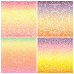 Set of cards with indian mandala on tender gradient background. Bohemian ornament for posters or banners.