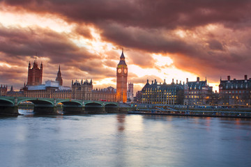 beautiful sunset in London city with Big Ben skyline