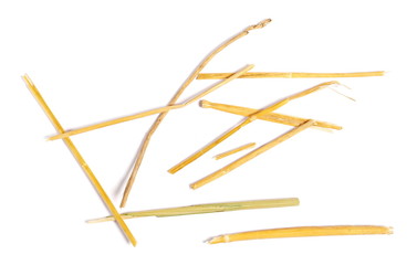 pile straw isolated on white background and texture, top view