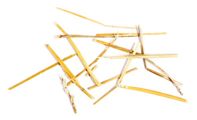 pile straw isolated on white background and texture, top view