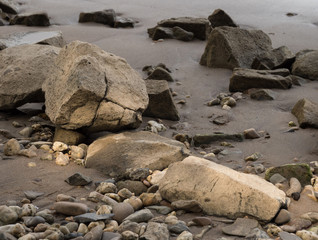 Stones on the banks of the Rhine, Kalkar, Germany