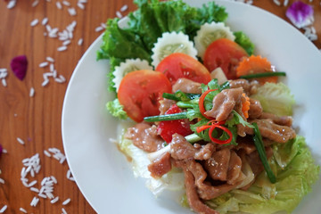 ุFried pork with oyster sauce is high in fatty foods. Suitable for winter