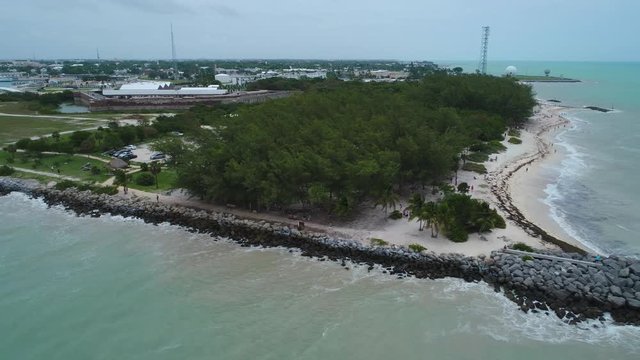 Fort Zachary Taylor Beach and fort aerial 4k video