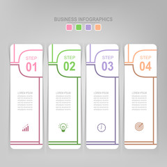 Infographic template of four steps on squares, tag banner, work sheet, flat design of business icon, vector