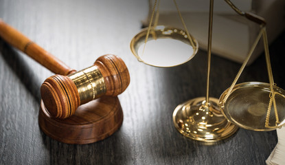  Symbols of the law on a rustic desk