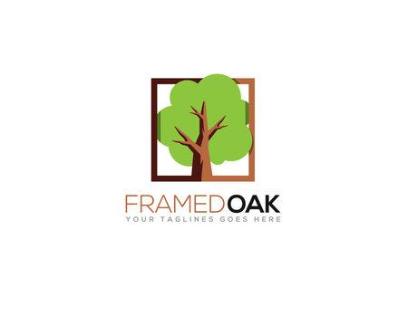 simple flat illustration of framed oak tree 	