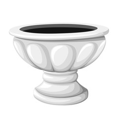Empty ceramic grey flowerpots for cultivation of plants. Clay pot in an isometry, isolated on a white background. Web site page and mobile app design vector element