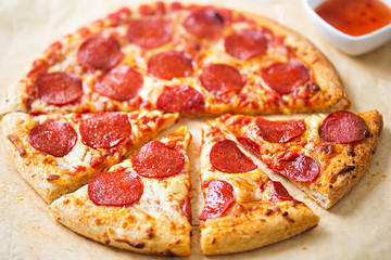 Pepperoni pizza with chilli dip 