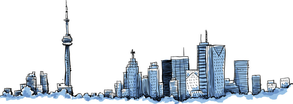 A cartoon of the skyline of the city of Toronto, Ontario, Canada.