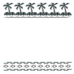 Tropical top & bottom boarders. Palm trees, foliage & waves on top. Waves & fish on the bottom.