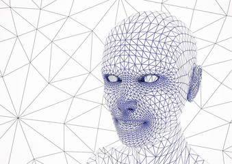 Wireframe young woman head