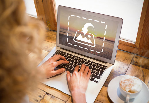 User with Laptop and Coffee Mockup 2