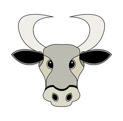 Testa di toro vettoriale in scala di grigi cartoon