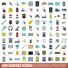 100 gadget icons set, flat style