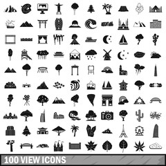 100 view icons set, simple style 