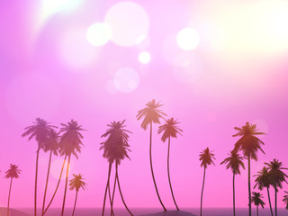 Obraz na płótnie Canvas 3D palm trees landscape with a retro effect