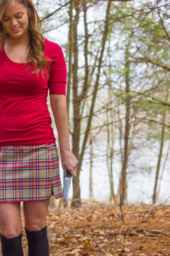 Girl in Red Shirt and Plaid Skirt with Knife 2