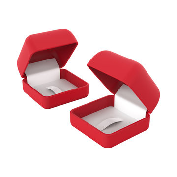 3D illustration closeup isolated two empty red box for ring