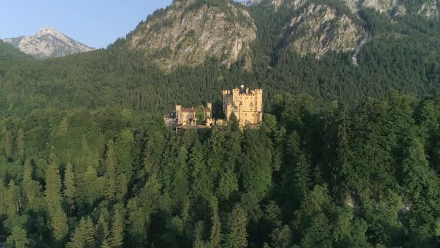 Aerial footage of a beautiful castle in the Bavarian alps in Germany called Hohenschwangau. This is in 4k quality.