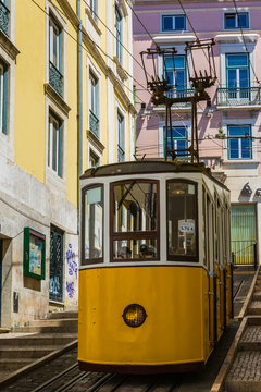 Typical old tram in Lisbon, Portugal