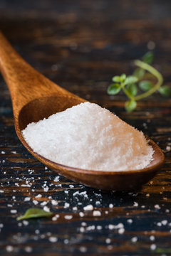 Kosher Salt on a Wooden Spoon