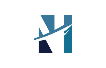 N Blue Square Swoosh Letter Logo