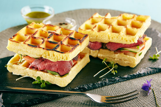 Rare Beef Waffle Sandwich