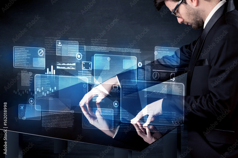 Poster Man pressing technology smart table interface