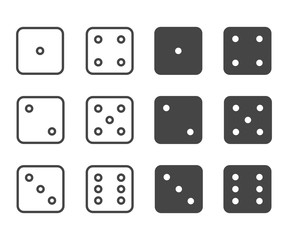 Dice icon set, vector symbol in outline flat style isolated on white background.