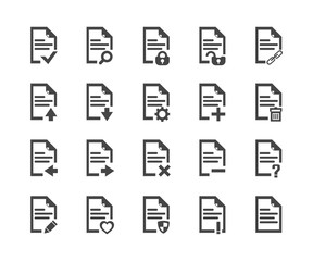 Document icon set, vector symbol in outline flat style isolated on white background.