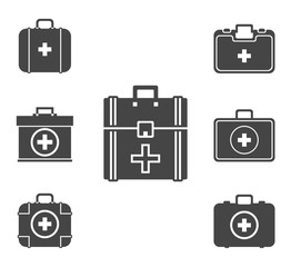 First aid kit icon set, vector symbol in outline flat style isolated on white background.