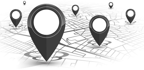 GPS navigator pin black color mock up wite map on white background
