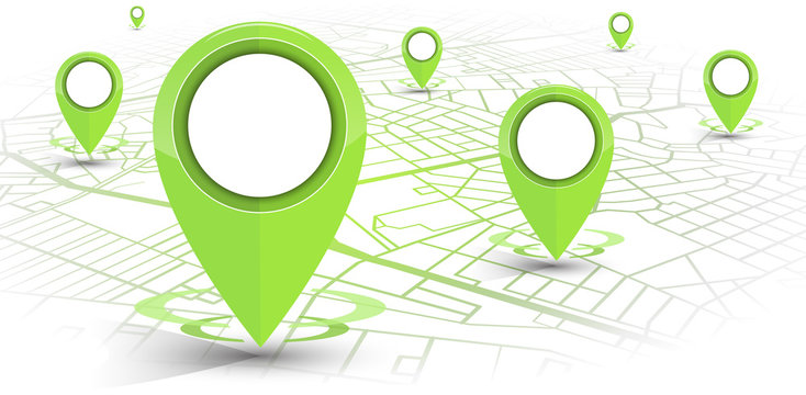 GPS navigator pin green color mock up wite map on white background