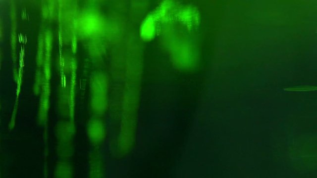 Liquid is bright green in a glass chemical flask: texture and processes of venturi. In vitro: liquid in chemical container extra close-up. Concept chemistry, laboratory, chemical liquids.