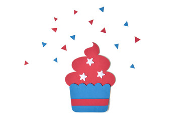 Cupcake paper cut on white background - isolated (handmade paper cut, not illustration)
