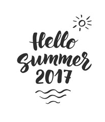 Hello Summer 2017 text, hand drawn brush lettering. Great for pa