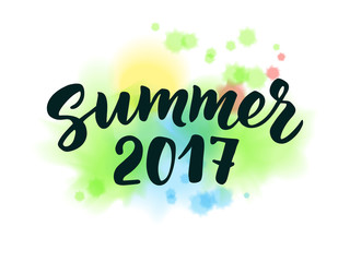 Summer 2017 text, hand drawn brush lettering. Summer label on di