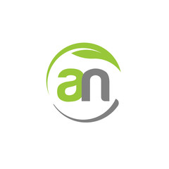 creative letter AN with circle green leaf ecology nature element vector,letter AN logo and abstract organic leaf logo