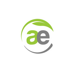creative letter AE with circle green leaf ecology nature element vector,letter AE logo and abstract organic leaf logo