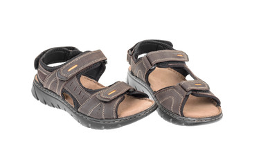 Male dark brown sandals isolated on white 
