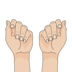 Illustration with hands. Squeezed hands with nails