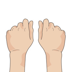 Illustration with hands. Two squeezed in fists hands back side down