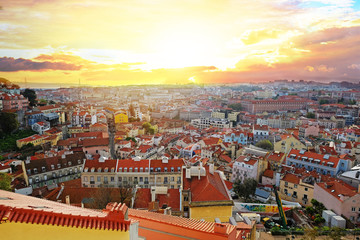 Fototapeta na wymiar Panoramic view of Miradouro da Graca viewpoint in Lisbon