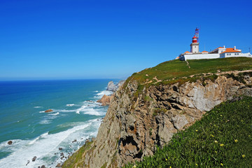 Fototapeta na wymiar Cape Roca (Cabo da Roca) with lighthouse in Portugal.
