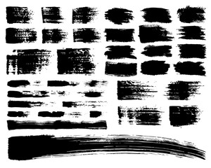 Obraz premium Vector Set of brush acrylic strokes. Black color on white background. Hand painted grange elements. Ink drawing. Dirty artistic design . Place for text, quote, information, company name.