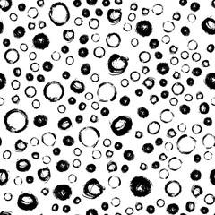 Vector seamless pattern with brush circles and strokes. Blue color on white background. Hand painted grange texture. Ink geometric elements. Fashion modern style. Endless fabric print.