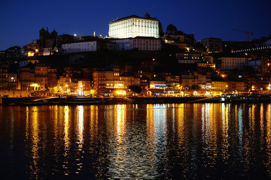 Porto, Portugal old town on  Douro River at night